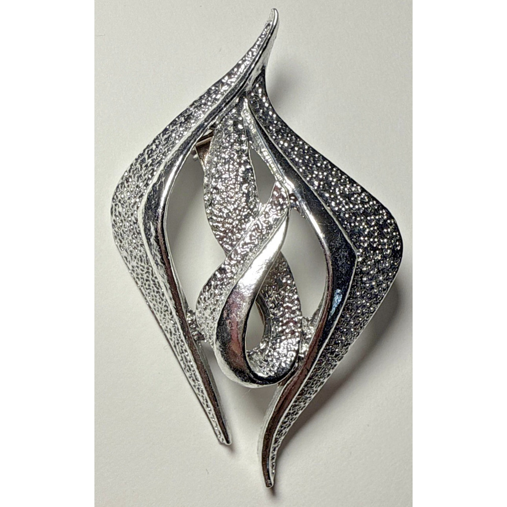 Vintage Silver Tone Abstract Shape Swirl‎ Brooch J-1P